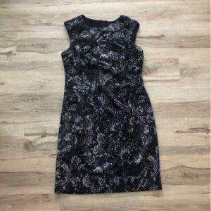 Adrianna Papell Black and Silver Sheath Midi Dress